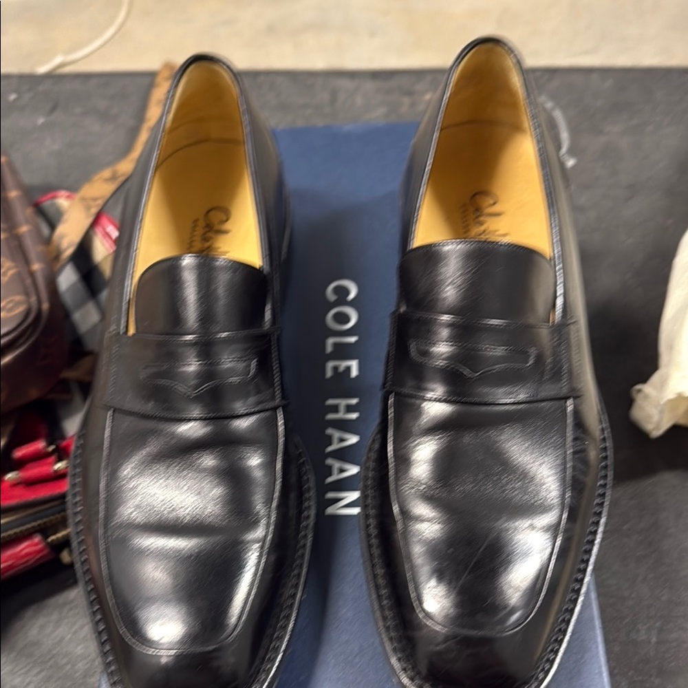 Cole Haan Black Leather Penny Loafers